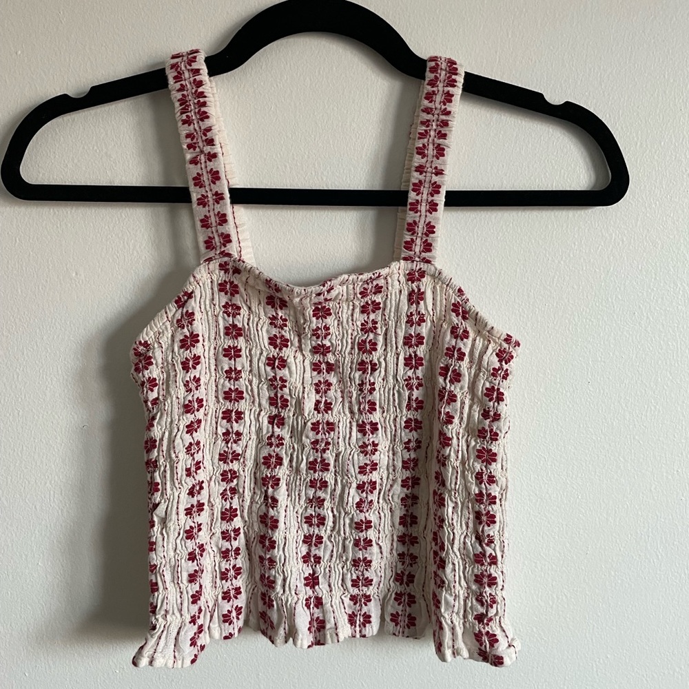 American Eagle Red and White cropped tank top. Size XS.